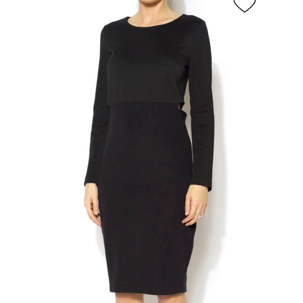 Isabel Lu waist cutout dress ribbed long sleeve black size small
